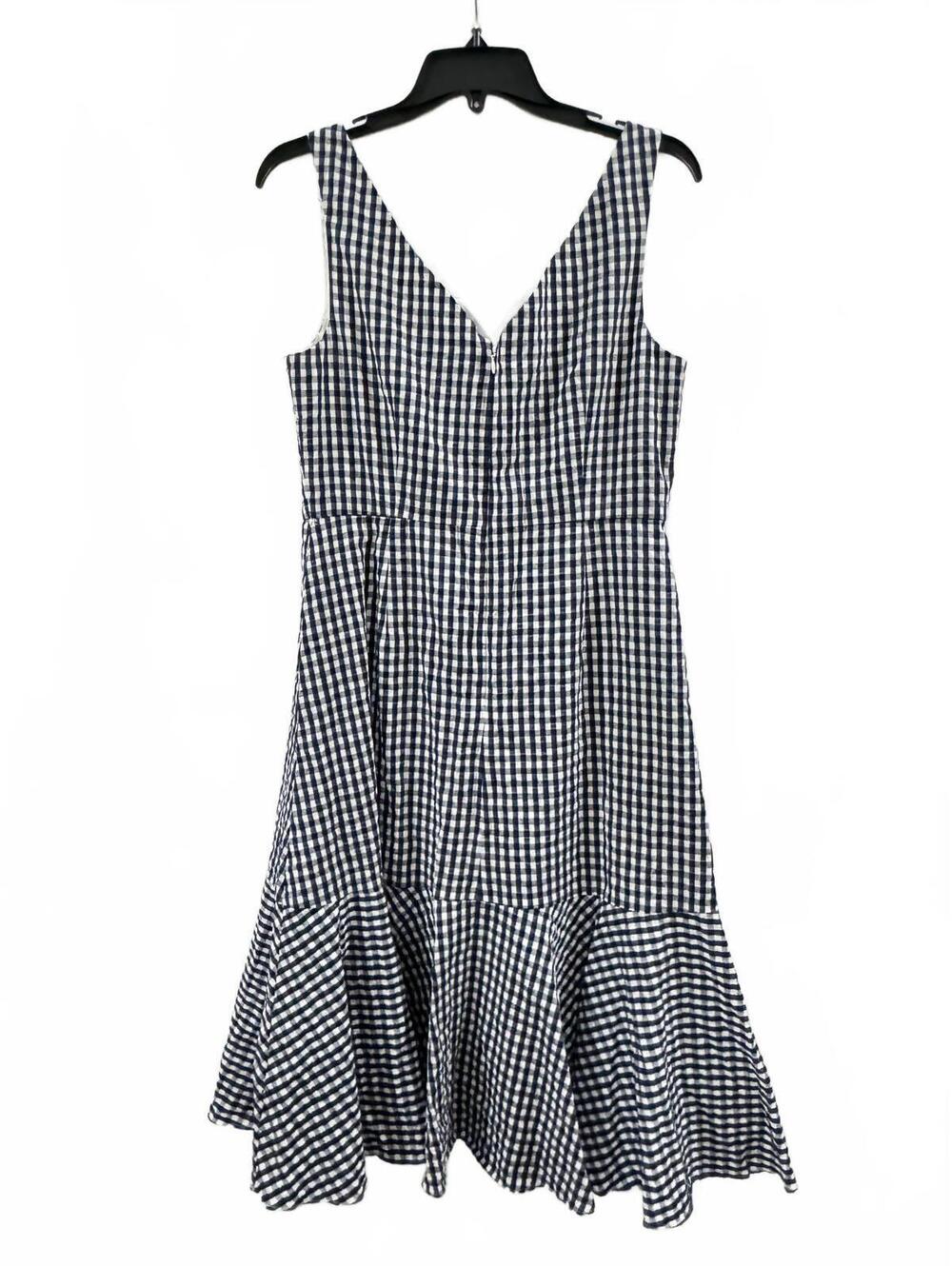 J. Crew Navy Gingham Plaid Fit & Flare Ruffle Midi Dress Size 8 NWOT Cottagecore - Picture 4 of 9
